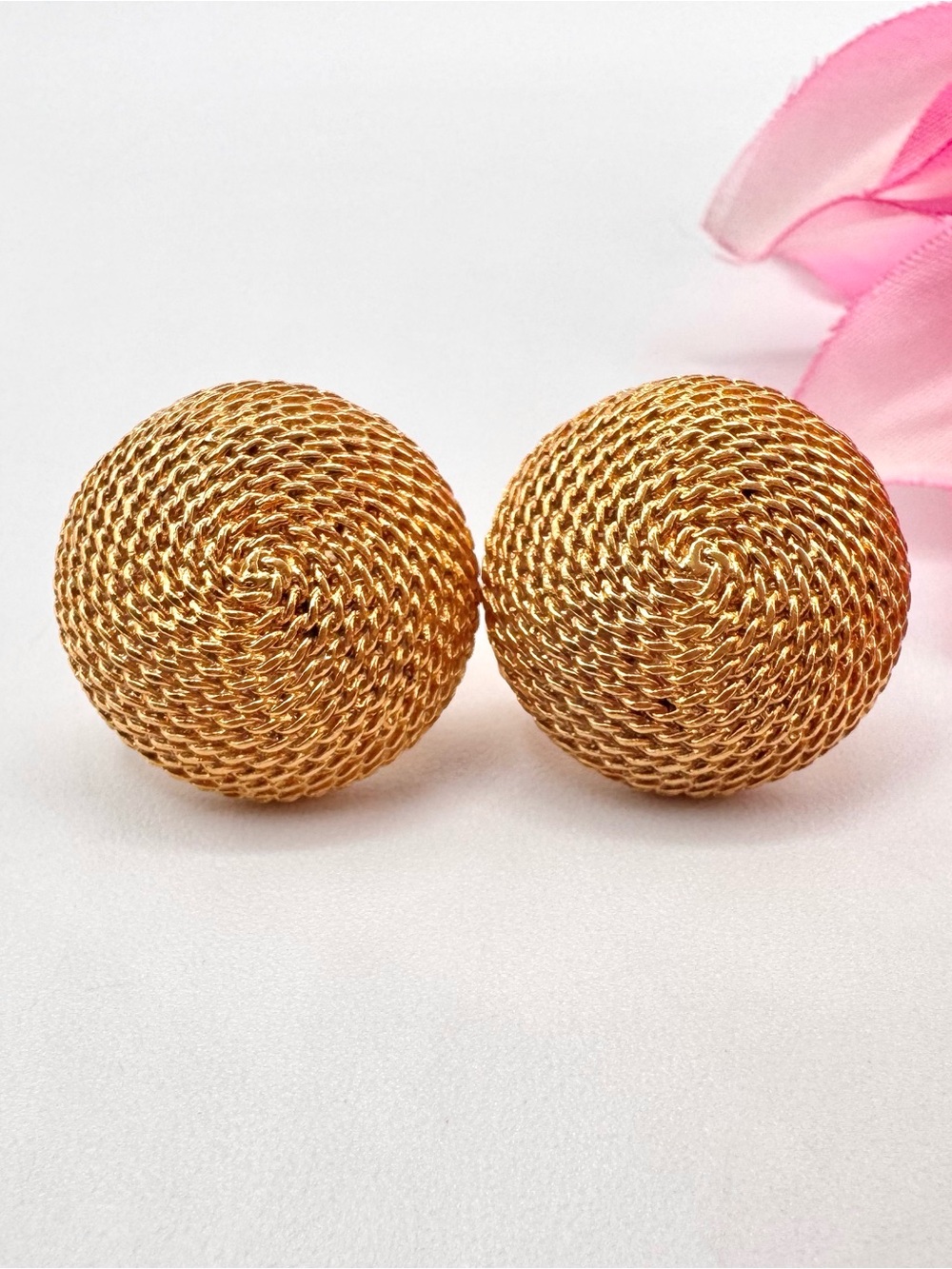 Vintage Napier Rope Button Stud Earrings Gold Tone Textured Signed Chic Luxe